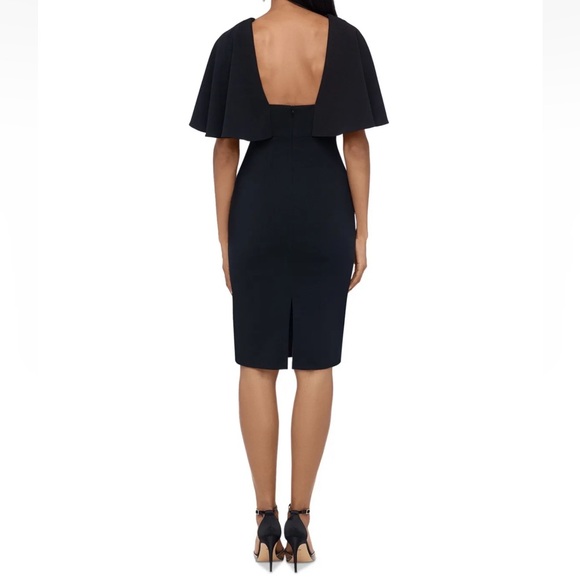 BETSY & ADAM Black Flutter V Neck Knee Length Party Sheath Dress - Reemoly - Picture 2 of 15